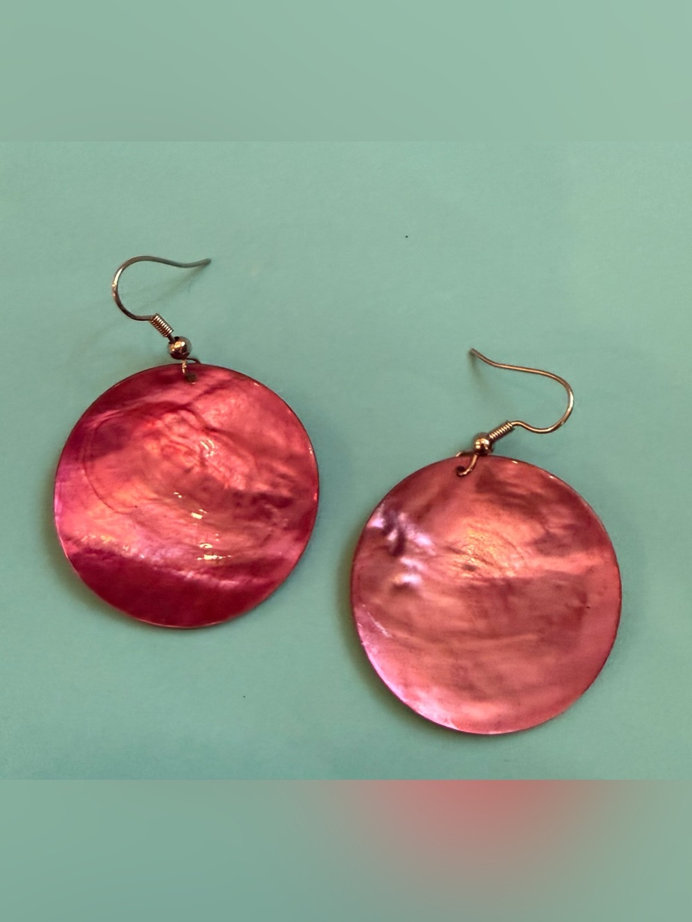 Pink Iridescent Shell Disc Drop Earrings